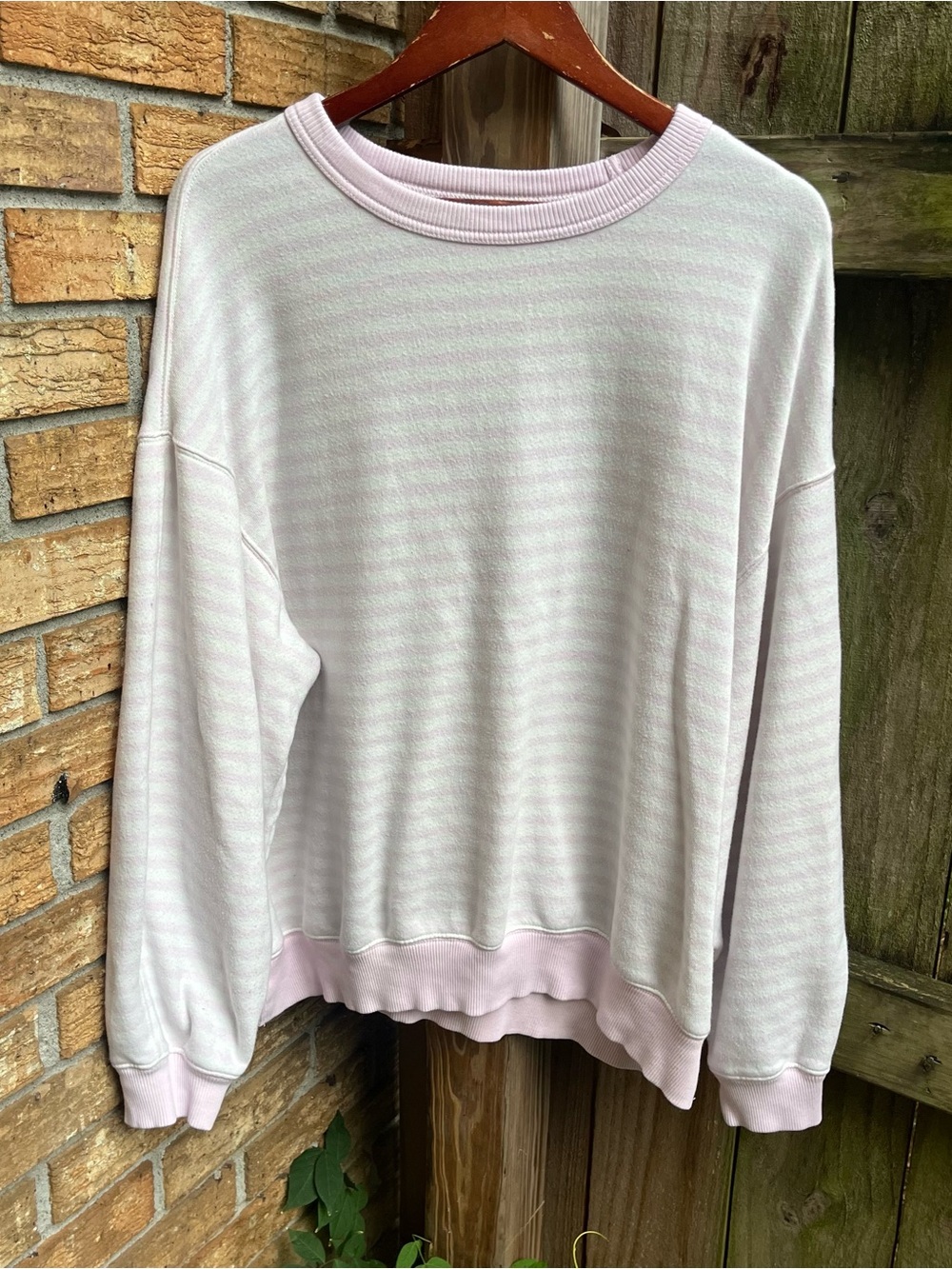 Aerie Oversized Light Pink Striped Crew Sweatshirt